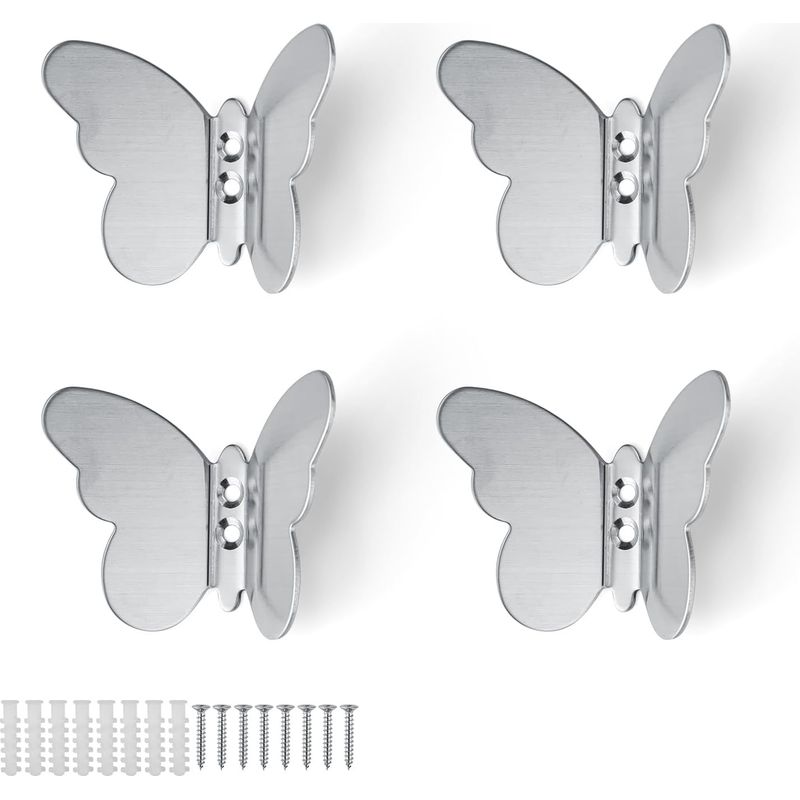 Silberne Kleiderhaken, 4er-set, Modernes Und Kreatives Schmetterlingsdesign, Dekorative Wandhaken Mit Aufbewahrungsfunktion.