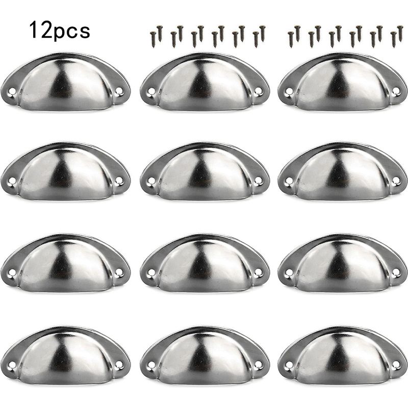 Set Mit 12 Silbernen Muschelgriffen Für Küchenschrank- Und Schubladentüren.