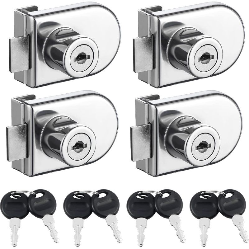 Set Mit 4 Schlössern Für Glasschranktüren, Kein Bohren Erforderlich. Einzelschloss Mit Identischen Schlüsseln. Doppelt Öffnendes Sicherheitsschloss Für Vitrinen Mit Einer Stärke Von 5 Bis 8 Mm.