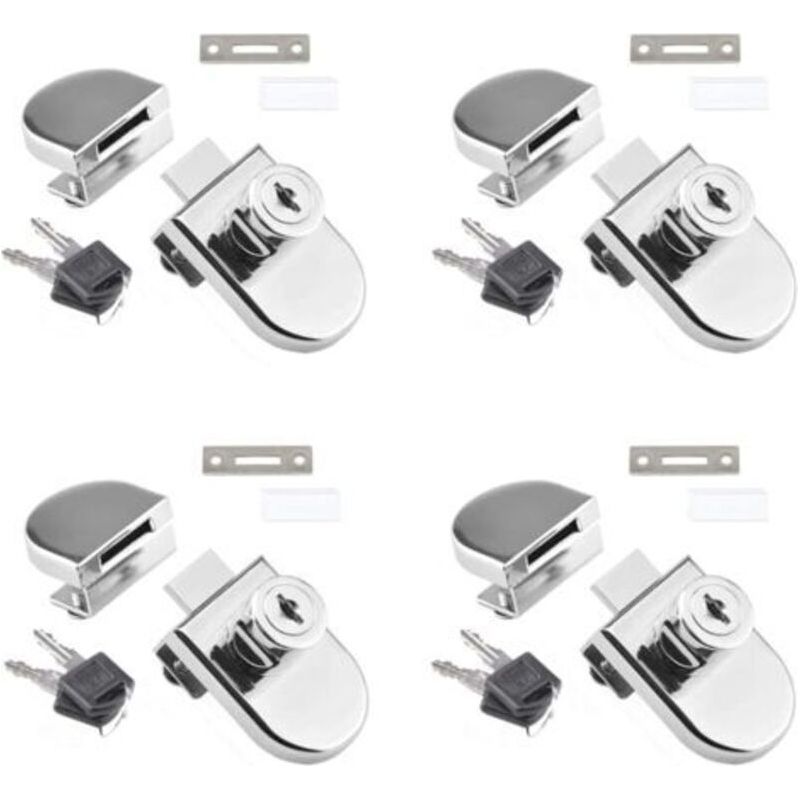 Set Mit 4 Schlössern Für Glasschränke Mit Einer Dicke Von 5 Bis 8 Mm, Ohne Bohren, Mit 2 Schlüsseln.