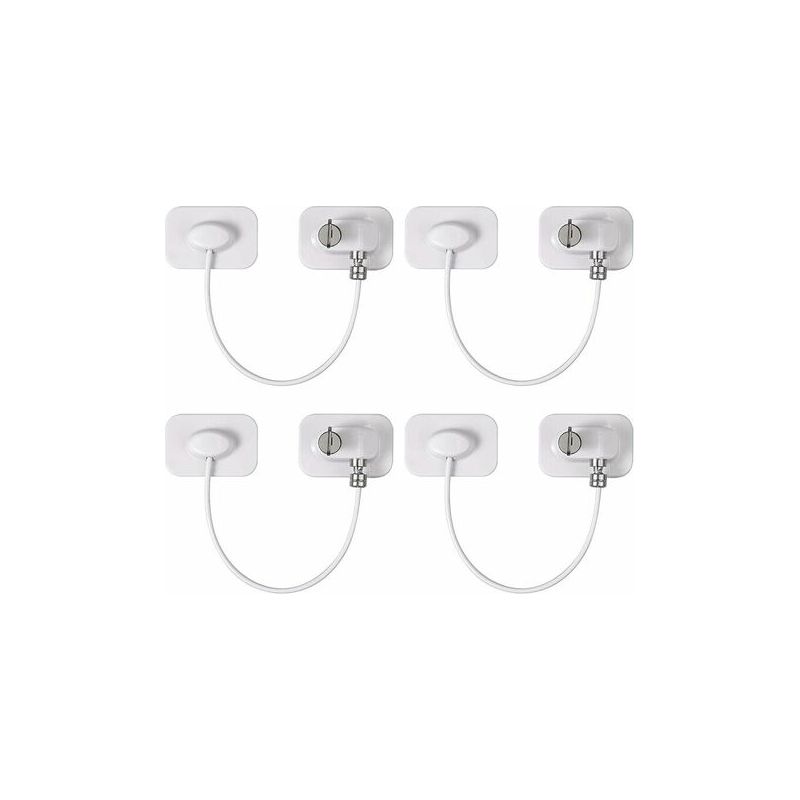 Set Mit 4 Kühlschranktür-sicherheitsschlössern Inklusive Schlüsseln, Klebstoffen Und Kindersicherungen Für Die Gefrierschublade.