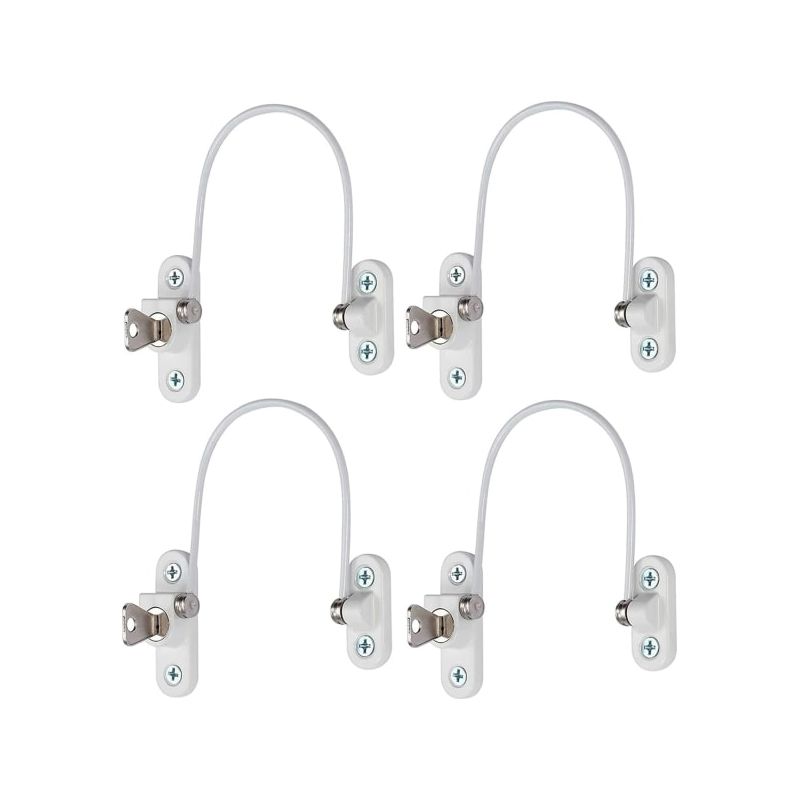 Set Mit 4 Sicherheitsfensterriegeln, Türöffnungsbegrenzern Mit Schlüssel, Diebstahlsicherung, Fensterbegrenzer Aus Edelstahl Mit Schrauben, Weiß