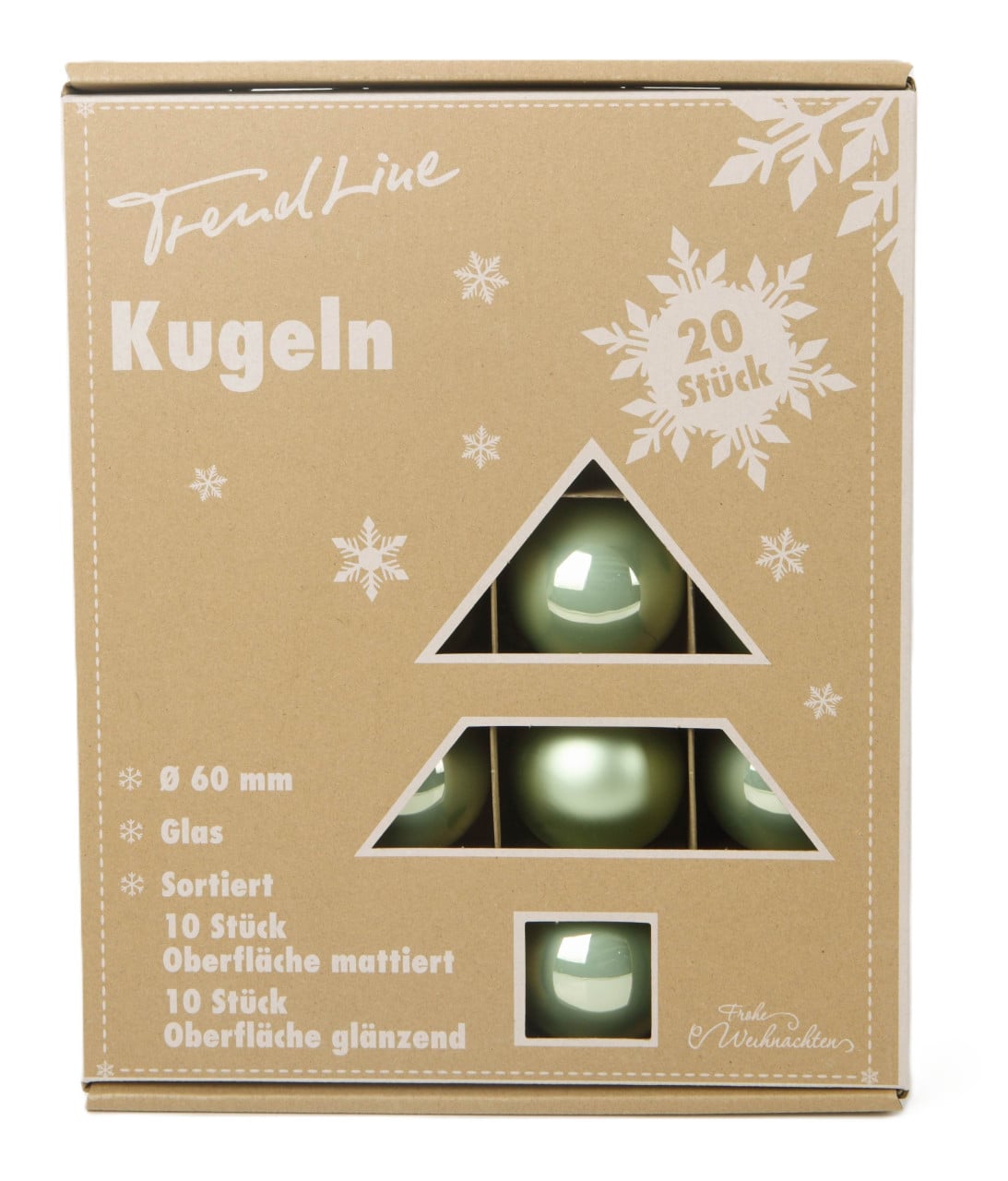 TrendLine Weihnachtskugeln aus Glas Ø 6 cm light green 20 Stück Weihnachtskugel