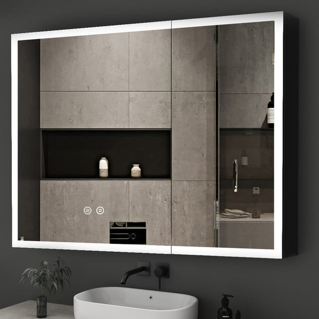 Spiegelschrank Mit Beleuchtung 80 X 60 Cm, Bad-hängeschränke Led Spiegelschrank Bad Mit Beleuchtung Badezimmer Spiegelschrank Mit Touch-schalter, 3 Einstellbare Lichtfarben, Beschlagfrei