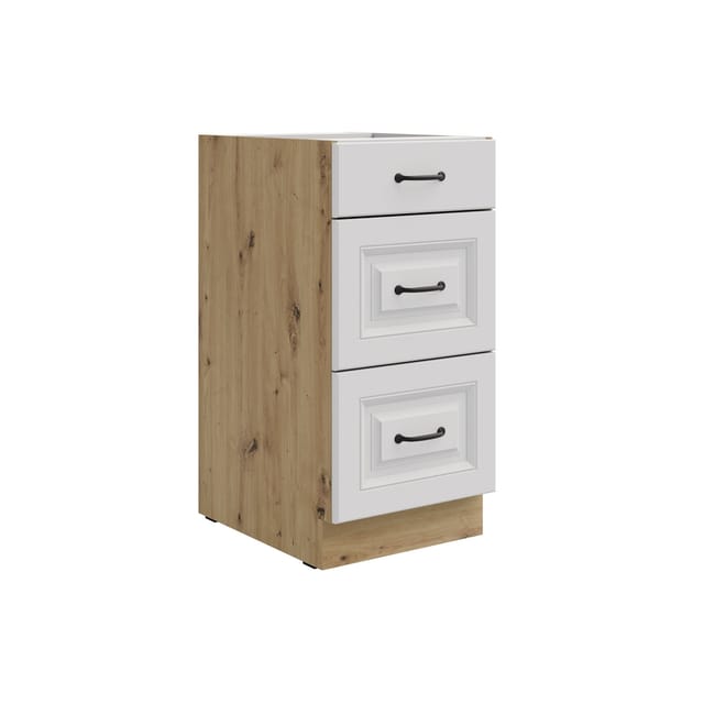 Küchen Unterschrank 40 cm Stilo Weiß + Eiche Artisan matt Vollauszug Soft-Close Küche Einbauküche
