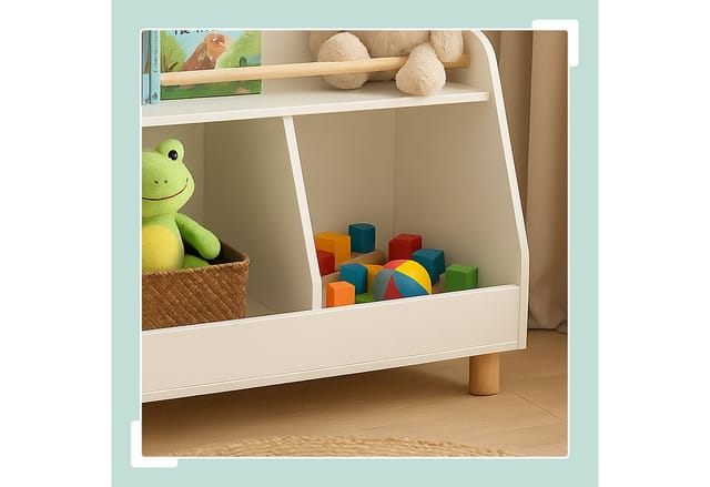 Relaxdays Kinderregal klein, 2 offene Fächer, große Ablage, HxBxT: 52 x 72 x 38 cm, Spielzeugregal, Stauraum, weiß/natur