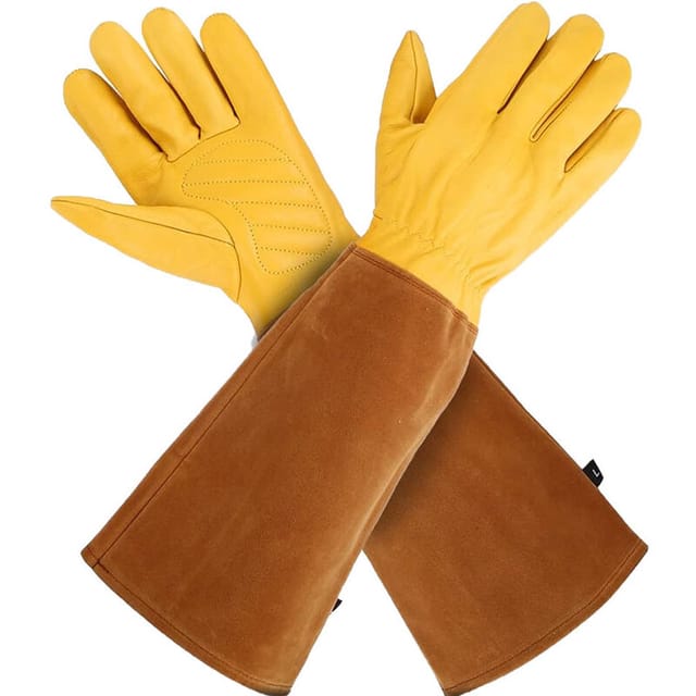 Lange Gartenhandschuhe Für Damen Und Herren, Dornenfest, Zum Beschneiden Von Rosen Und Kakteen, Aus Ziegen-/rindsleder (1 Paar, Größe M)