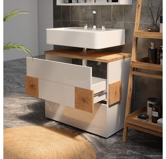 Waschbeckenunterschrank Eden, Weiß, 70 x 64.5 cm mit 2 Schubladen, Vicco