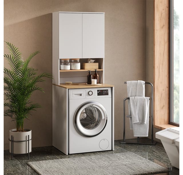 Waschmaschinenschrank Viktor, Weiß/Artisan, 68 x 88.2 cm 2 Teile mit Regal, Vicco