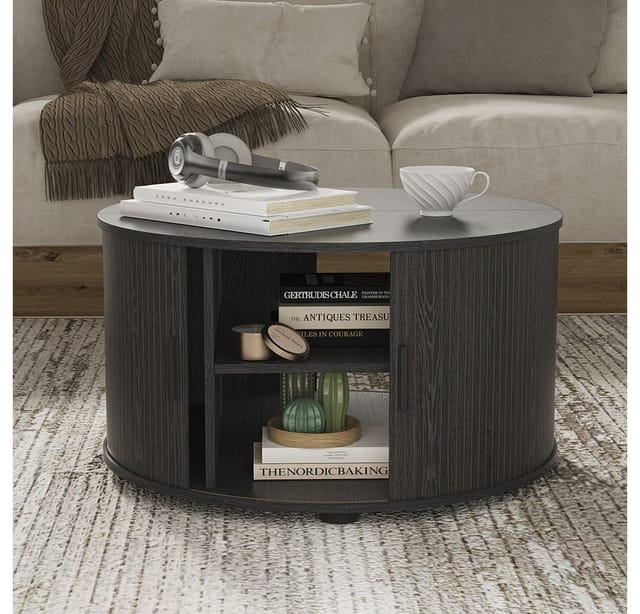 Couchtisch Selva, Schwarz, 80 x 80 cm mit Schiebetür, Vicco