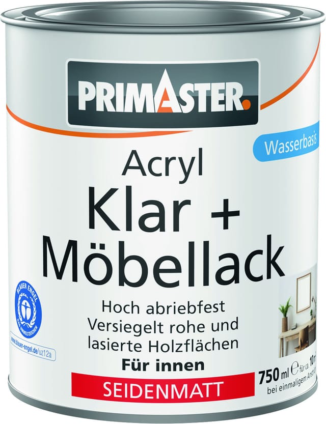 Primaster Acryl Klar + Möbellack 750 ml farblos seidenmatt Lack