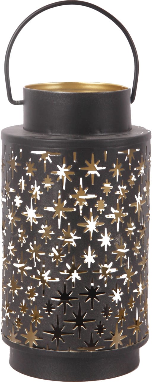 Windlicht Sterne Metall Ø 9 x 17 cm schwarz gold Windlicht