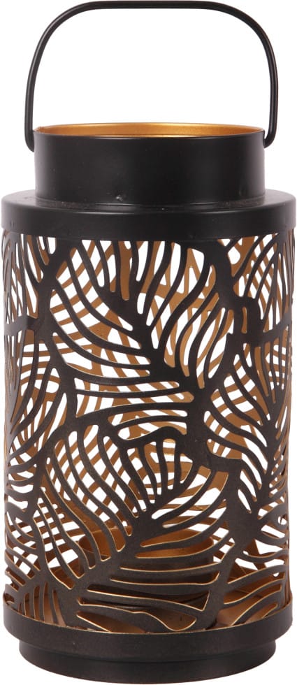 Windlicht Blätter Metall Ø 9 x 17 cm schwarz gold Windlicht