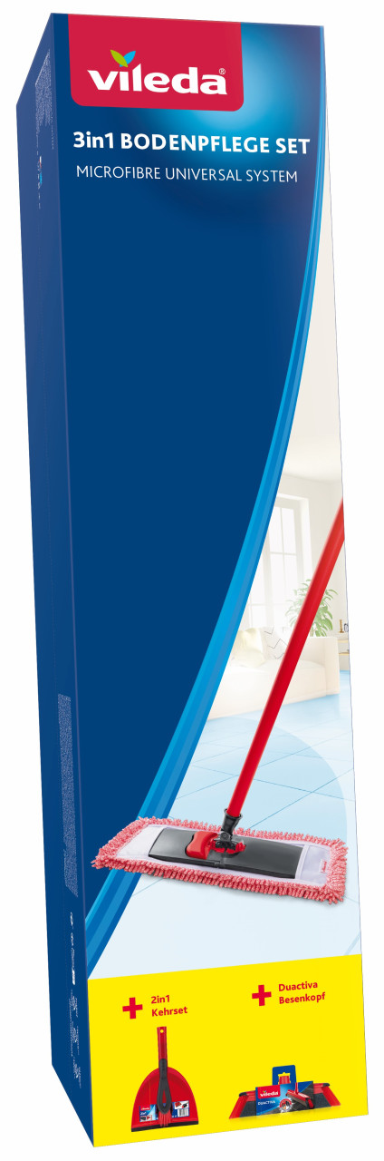 Vileda 3in1 Bodenpflege-Set mit Teleskopstiel Bodenwischer, Besen, Kehrgarnitur Bild 4