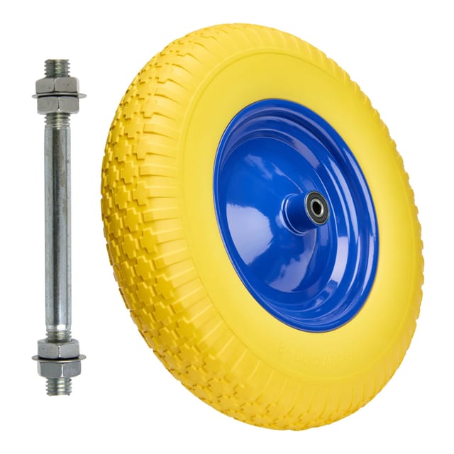 Garronda Pu Vollgummirad 4.80/4.00-8 Pannensicher Wartungsfrei Bis 100 Kg Schubkarrenrad Ersatzrad Schubkarre Mit Achse Stahlfelge Kugellager Für Gartenwagen Hof Baustelle Gd-0165, Gelb-blau