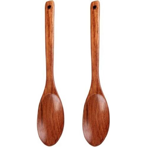 Klvgtifs Pu - 2 Stück Servierlöffel Aus Holz, 13 Zoll Lange Holzlöffel Zum Kochen, Mischen, Servieren, Küchenutensilien