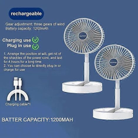 Klvgtifs Pu - Faltbarer Und Einziehbarer Tischventilator, Tragbarer Mini-ventilator, Wiederaufladbar Per Usb, Leise Und Mit Langer Akkulaufzeit.