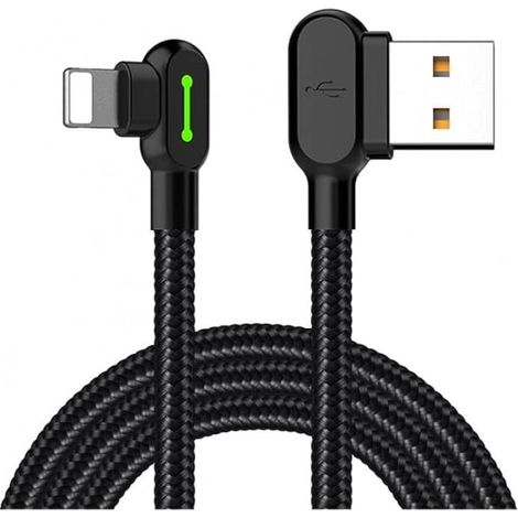 Klvgtifs Pu – 90°-winkel-usb-kabel Mit Led-anzeige, Reversibles Nylon-ladekabel, Schnellladeadapter, Kompatibel Mit Iphone