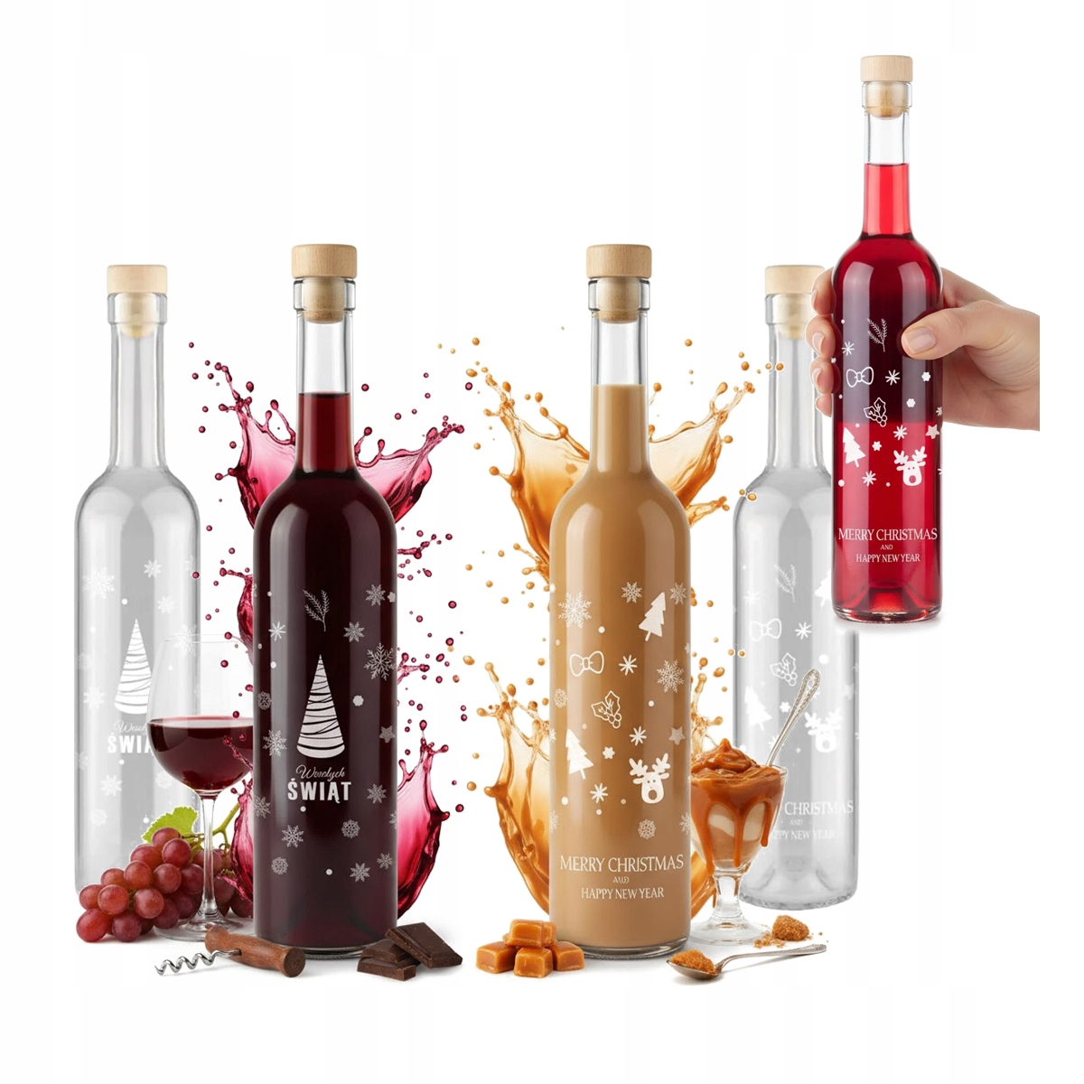 5x Christmas Futura 500ml Glasflaschen Mit Aufdruck Für Liköre
