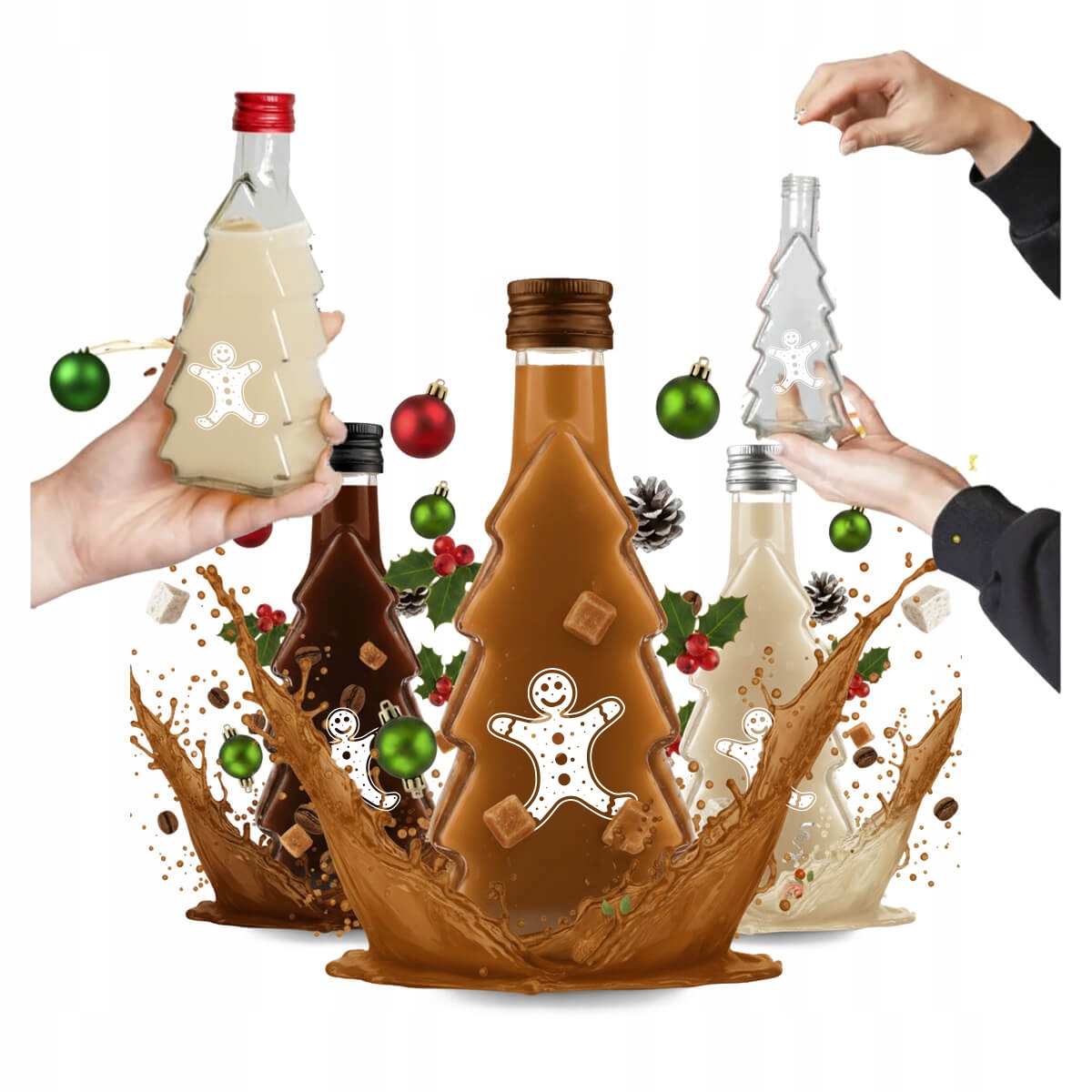 5 X 250-ml-flaschen Mit Weihnachtsbaum-motiv (likör, Tinktur, Saft) – Weihnachtsflaschen
