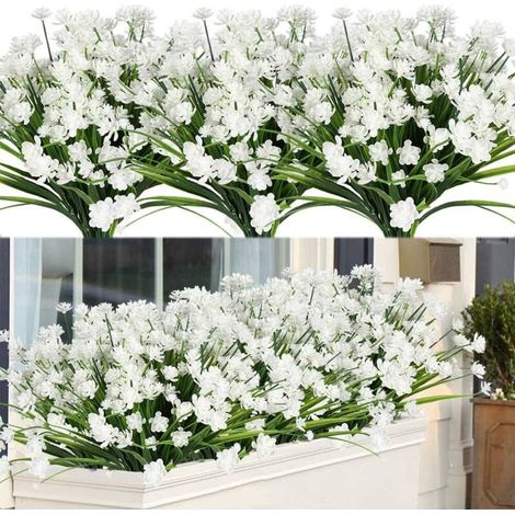 Set Mit 8 Uv-beständigen Kunstblumen – 33 Cm Hoch – Für Drinnen Und Draußen Geeignet – Weißer Kunststoff – 8pcs-rapanda