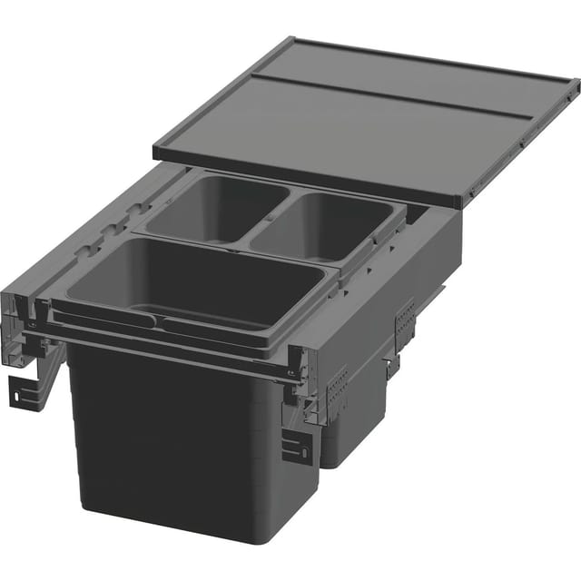 Ninka Abfalltrennsystem eins2pack Push-to-open - Korpusbreite 450mm, Dunkelgrau, 2x8L + 1x17L