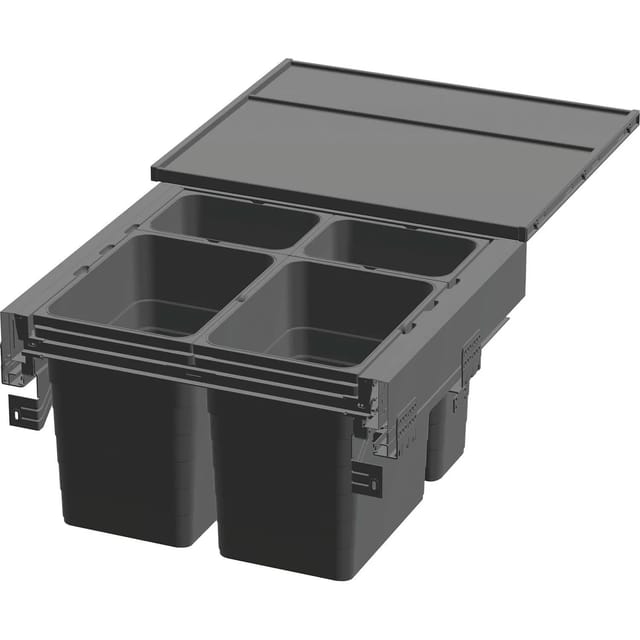 Ninka Abfalltrennsystem eins2pack Push-to-open - Korpusbreite 600mm, Dunkelgrau, 2x8L + 2x17L