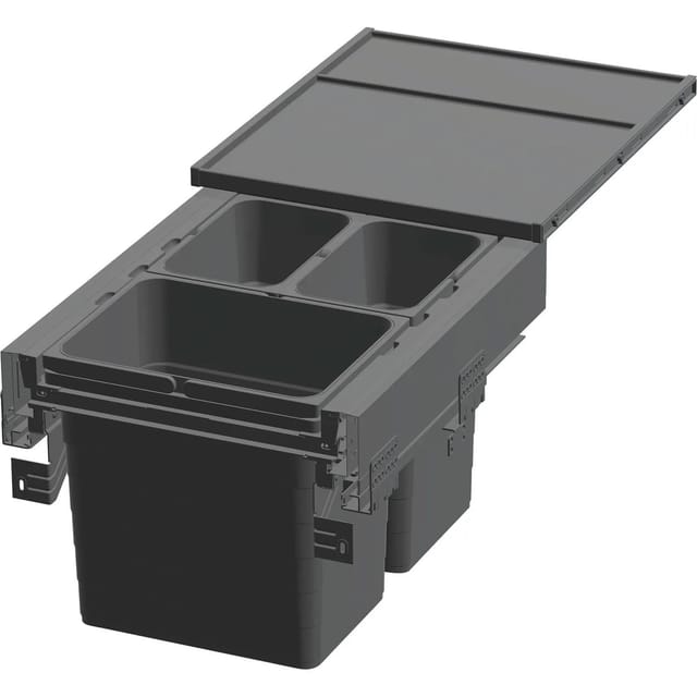 Ninka Abfalltrennsystem eins2pack Push-to-open - Korpusbreite 500mm, Dunkelgrau, 2x8L + 1x17L