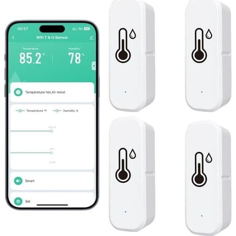 Kabelloses Thermometer- Und Hygrometer-set, 4-teilig – Intelligentes Wlan-thermometer Und Hygrometer Mit App, Benachrichtigungen Und Fernüberwachung (weiß)
