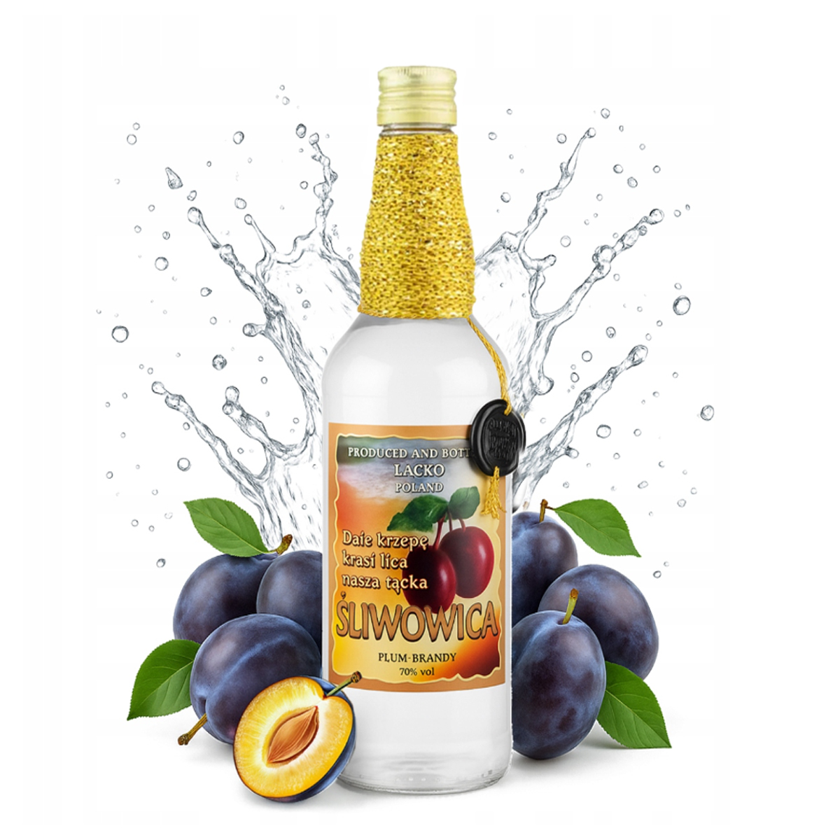 Glasflasche Golden Slivovic 0,5l Flasche Dekoriert Für Łącko Slivovitz