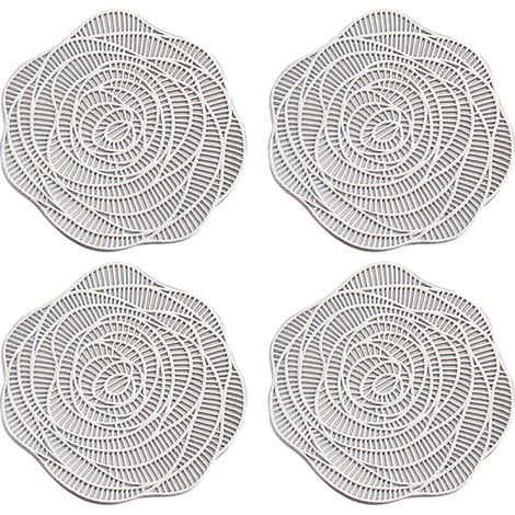 Runde Untersetzer – Gepresstes Pvc – Rosettenmuster – 9,5 Cm – Für Esstische Und Als Dekoration – 4er-set