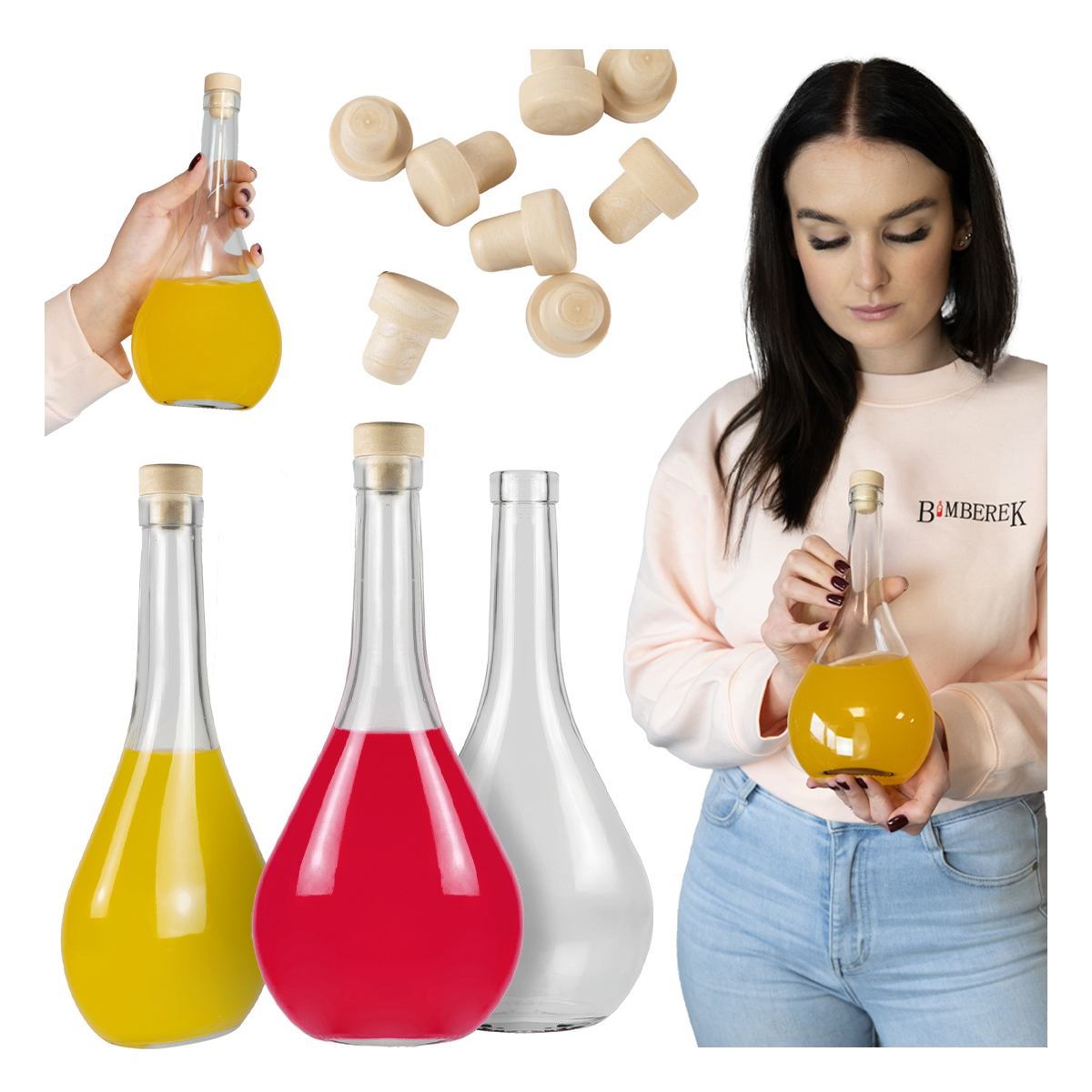 Set Mit 5 Flaschen Tear 500ml Glasflasche Für Liköre, Säfte, Wein 0,5l