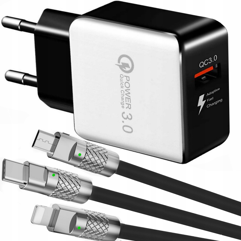 Schnellladegerät Qc 3.0 + 3-in-1-schutzkabel Für Iphone Micro-usb-c