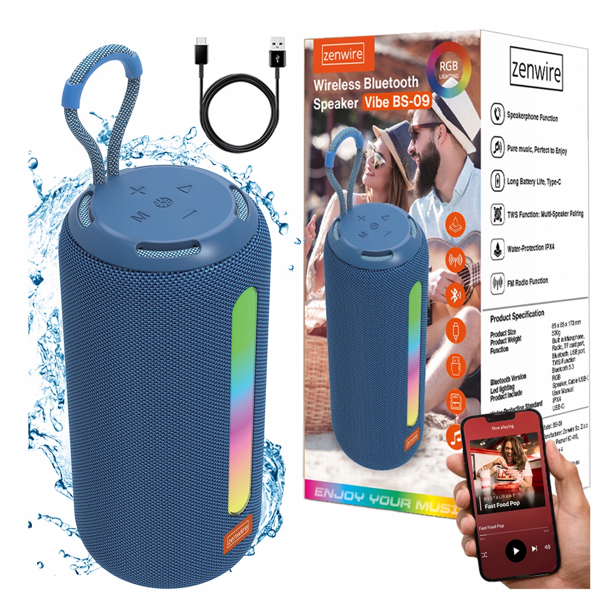 Tragbarer Bluetooth-lautsprecher Mit Ukw-radio, Turm-boombox, Mp3-player, 26 W, Zenwire Bs-09