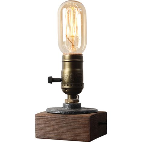 Tischleuchte Im Steampunk-industriestil, E27-glühbirne, Holzsockel
