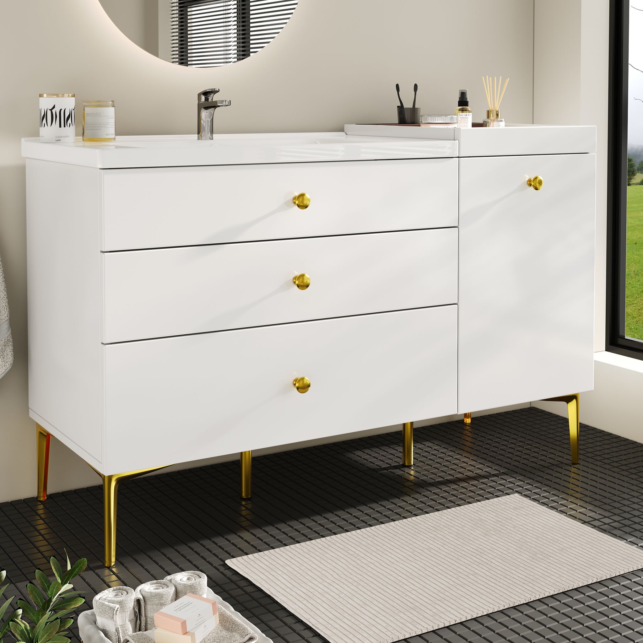 Badezimmerschrank Weiß – 120x47,5x80 Cm – 53.7 Kg – Aus Mdf – Modernes Design Und – Vielseitiger Und Großzügiger – Modernes Design Und