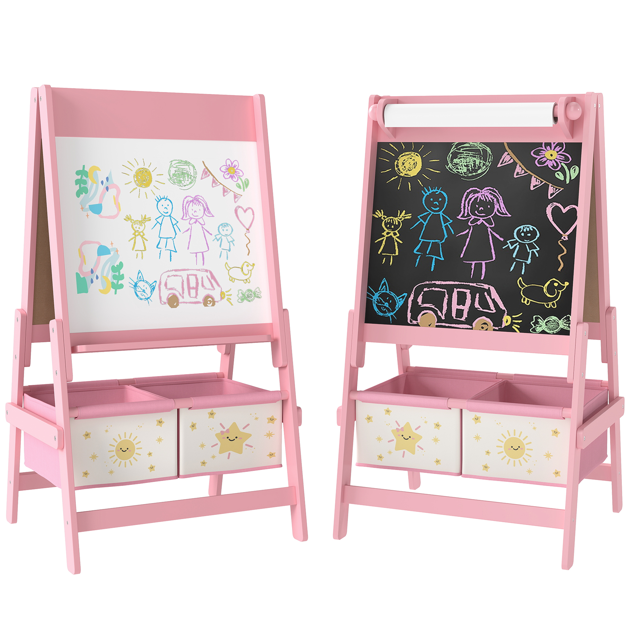 3-in-1 Kinderstaffelei, Doppelseitige Schwarz-weiß-tafel, Mit Papierrolle, 54 X 46 X 94 Cm, Rosa