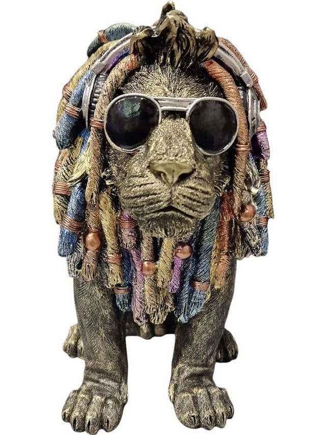 Dekofigur Löwe mit Brille 20 cm gold Dekofigur