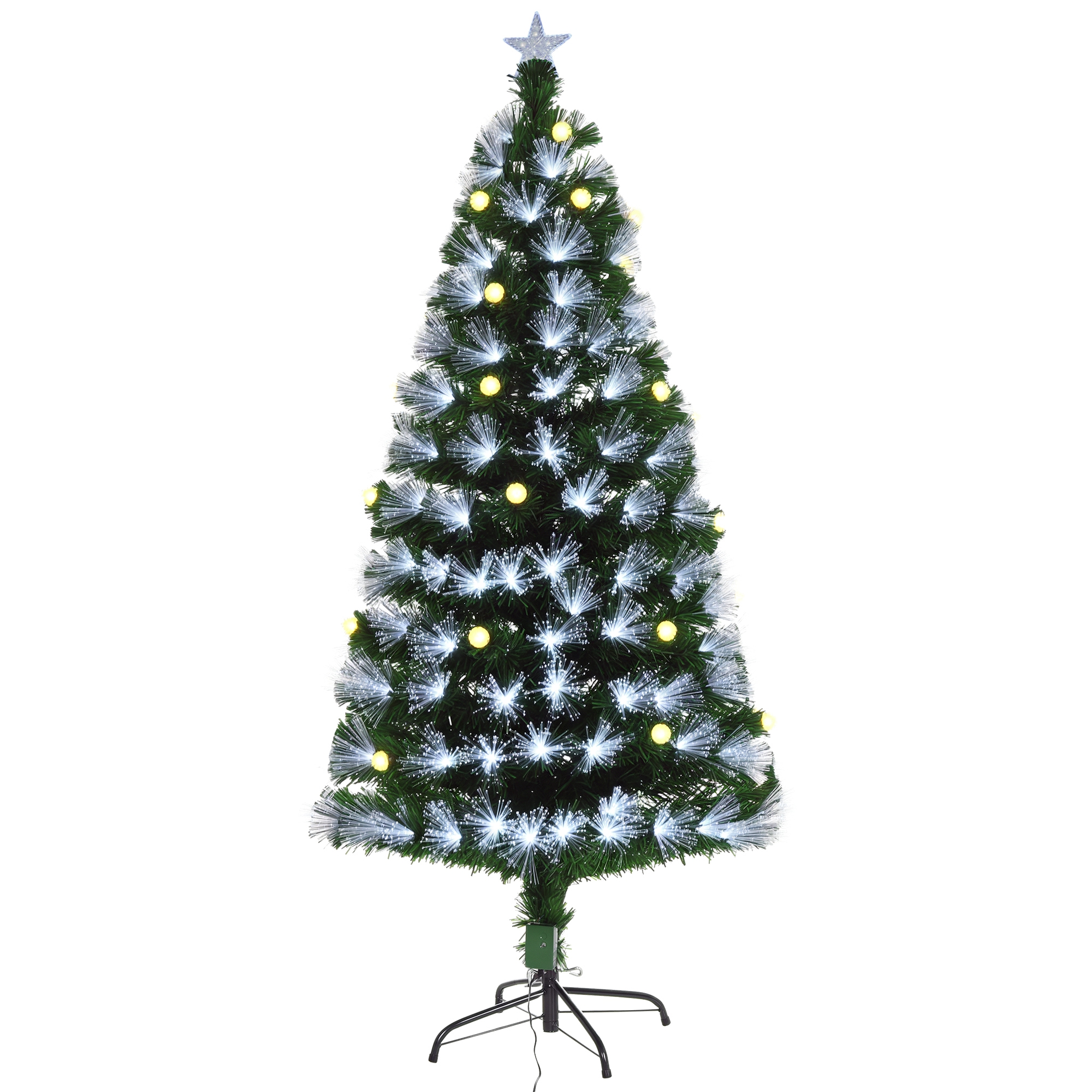 Künstlicher Weihnachtsbaum Mit Lichterkette, 120 Cm Hoch, Glasfaser-leds + 20 Glühbirnen + Ständer, 130 Zweige, Sternspitze, Leuchtend Grün