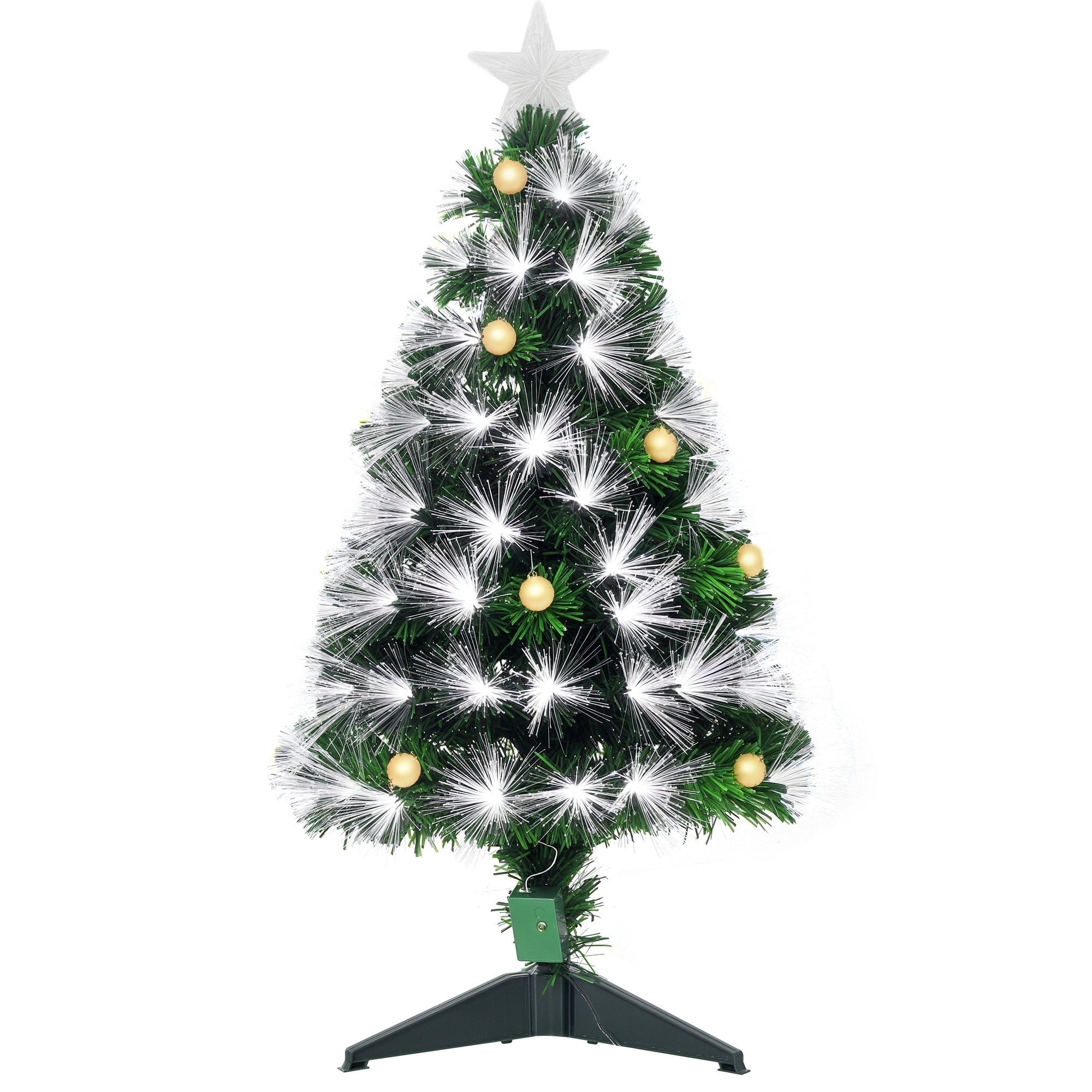 Künstlicher Weihnachtsbaum Mit Lichterkette, 90 Cm Hoch, Glasfaser-leds + 14 Glühbirnen + Ständer, 90 Zweige, Sternspitze, Leuchtend Grün