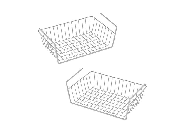 Unterregal Hängekorb aus Metall 40 x 26 cm 2er Set - weiß - Aufbewahrungskorb zum Einhängen an Regalböden - Drahtkorb Organizer Korb für Regal