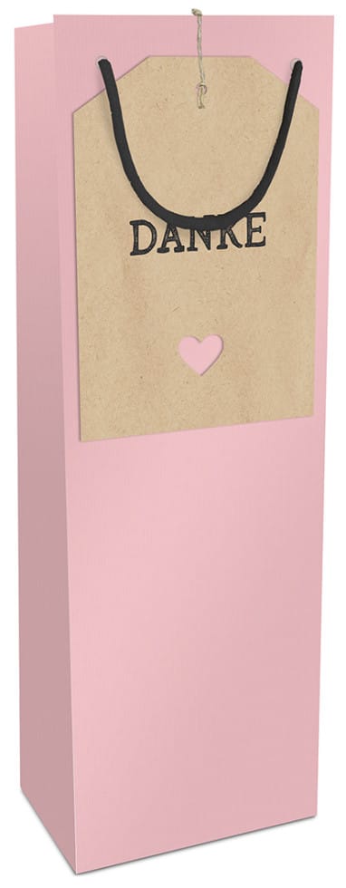 Flaschen-Geschenktasche rosa Danke 12 x 36 cm Geschenkpapier