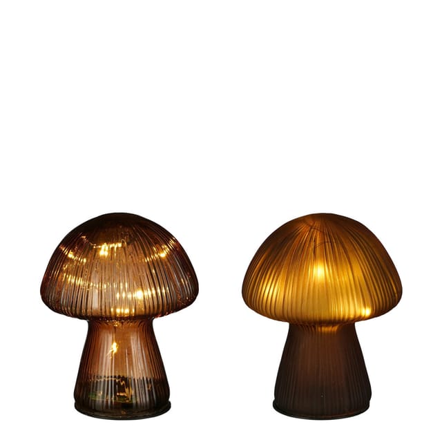 Mica Decorations LED Deko Lampe Glas Pilz Ø 12 x 15 cm braun 2-fach sortiert Beleuchtet