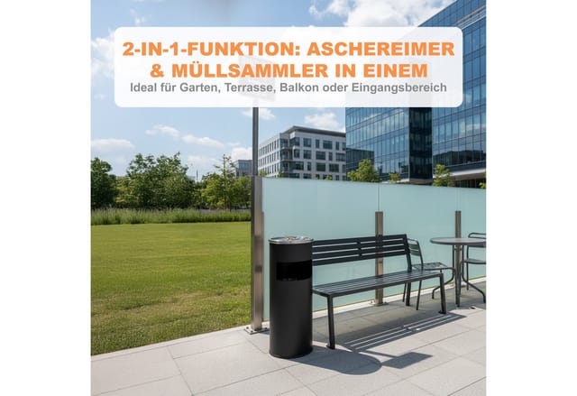 Relaxdays Standaschenbecher mit Mülleimer, Metall, 17 l, Rauchersäule Inneneimer, HxD: 60,5x24 cm, Eisen, schwarz/silber