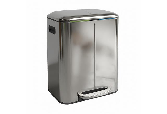 Relaxdays Mülleimer 2 Fächer, 2x 20 l, entnehmbare Inneneimer, Softclose, Fußpedal, Edelstahl, Mülltrenner Küche, silber