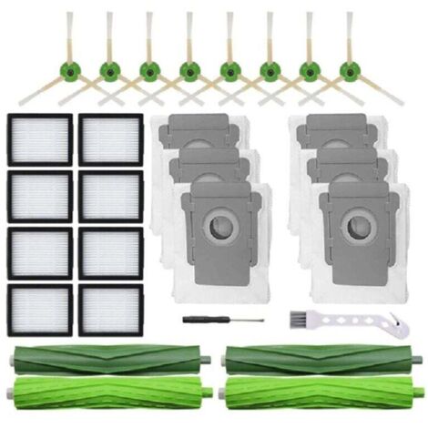 24 Ersatzteile Für Irobot Roomba I7 I7+ I3 I3+ I4 I4+ I5 I5+ I6 I6+ I8 I8+ E5 E6 E7 Saugroboter: 2 Gummiwalzen, 8 Filter, 8 Seitenbürsten Und 6 Staubsaugerbeutel.