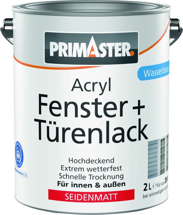 Primaster Acryl Fenster + Türenlack weiß seidenmatt 2 L Acryl Lack