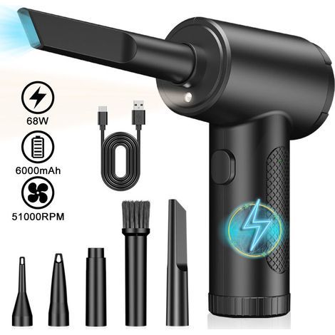 Pc-druckluftlüfter, 3 Geschwindigkeitsstufen, 51.000 U/min, Elektrische Druckluftzufuhr Mit Led-leuchte, 2-in-1 Mini-auto-tastaturlüfter-set Mit Tragbarer Aufbewahrungstasche