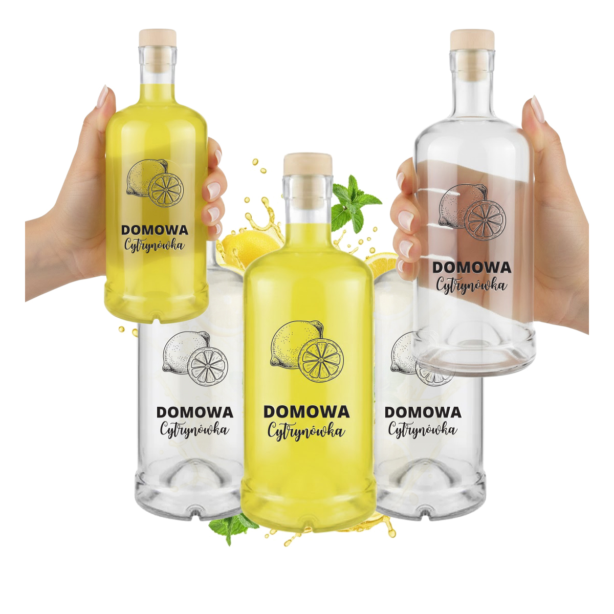 Set Mit 5 Flaschen Tadek 500ml Bedrucktem Zitronensaft, Geschenkidee Für Hochzeiten
