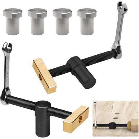 2 Stück Schwarze Werkbankklemmen, 20 Mm Hilfswerkbank Für Holzbearbeitungstisch-positionierungsschraubstock, Mit 4 Bankhaken, Für 20 Mm Loch Holzbearbeitungswerkbänke (schwarz)